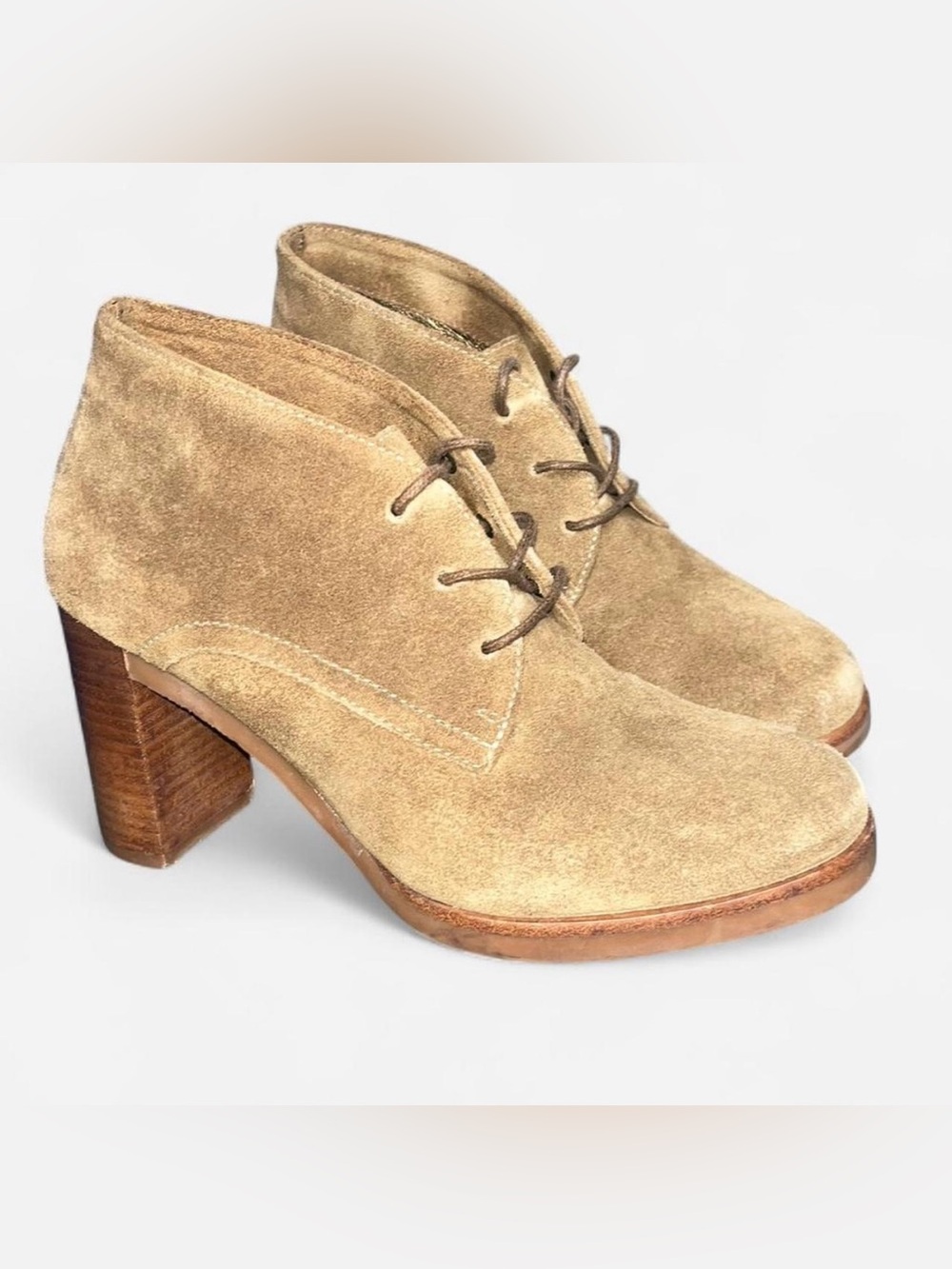 Suede Lace-Up Ankle Booties in Tan